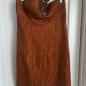 Boston Proper Copper Halter Dress with Embellished Neckline